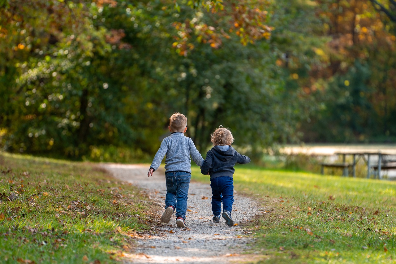 Children walking on a community trail